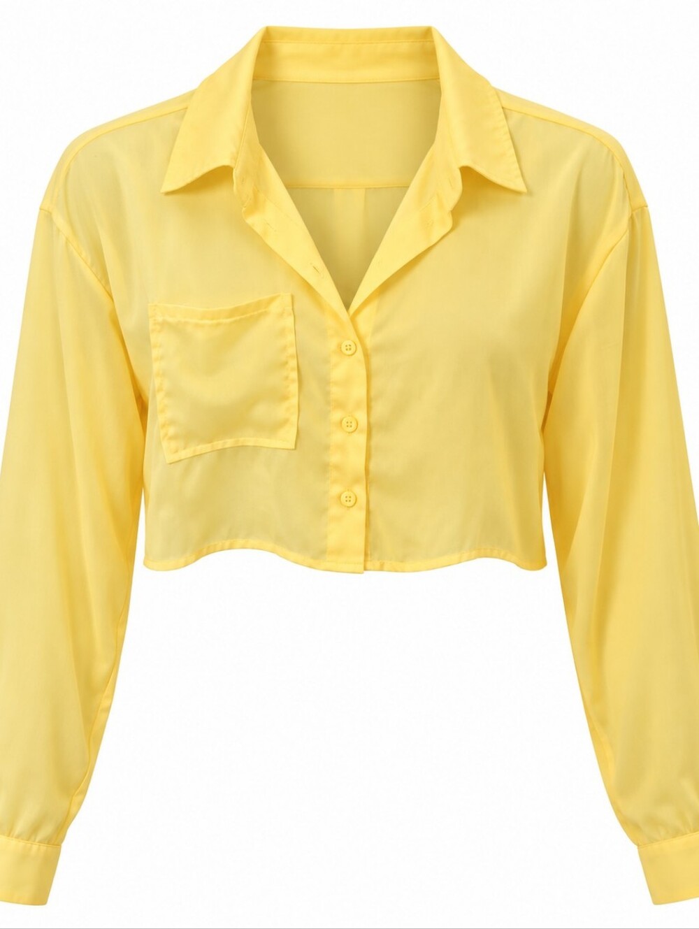 Yellow Cropped Button-Front Shirt - Women's Top